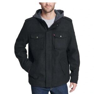 Levi's Men's Wool Blend Four Pocket Military Hoodie with Jersey Hood